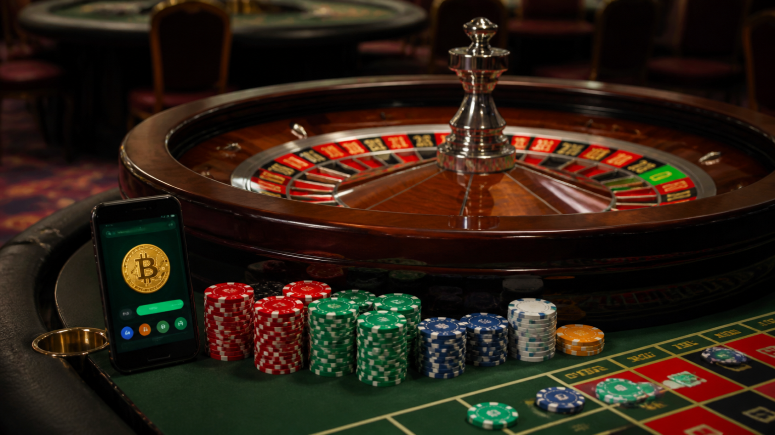 Best crypto casino: What Players Should Compare Roulette table and casino chips beside a phone showing a crypto payment screen