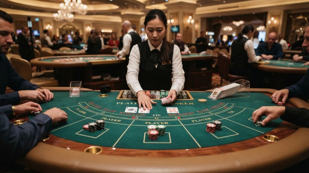 Cách Chọn Trang Đánh Baccarat An Toàn Và Hiệu Quả Bàn chơi baccarat trực tuyến với bộ bài tây và chip cược tại casino