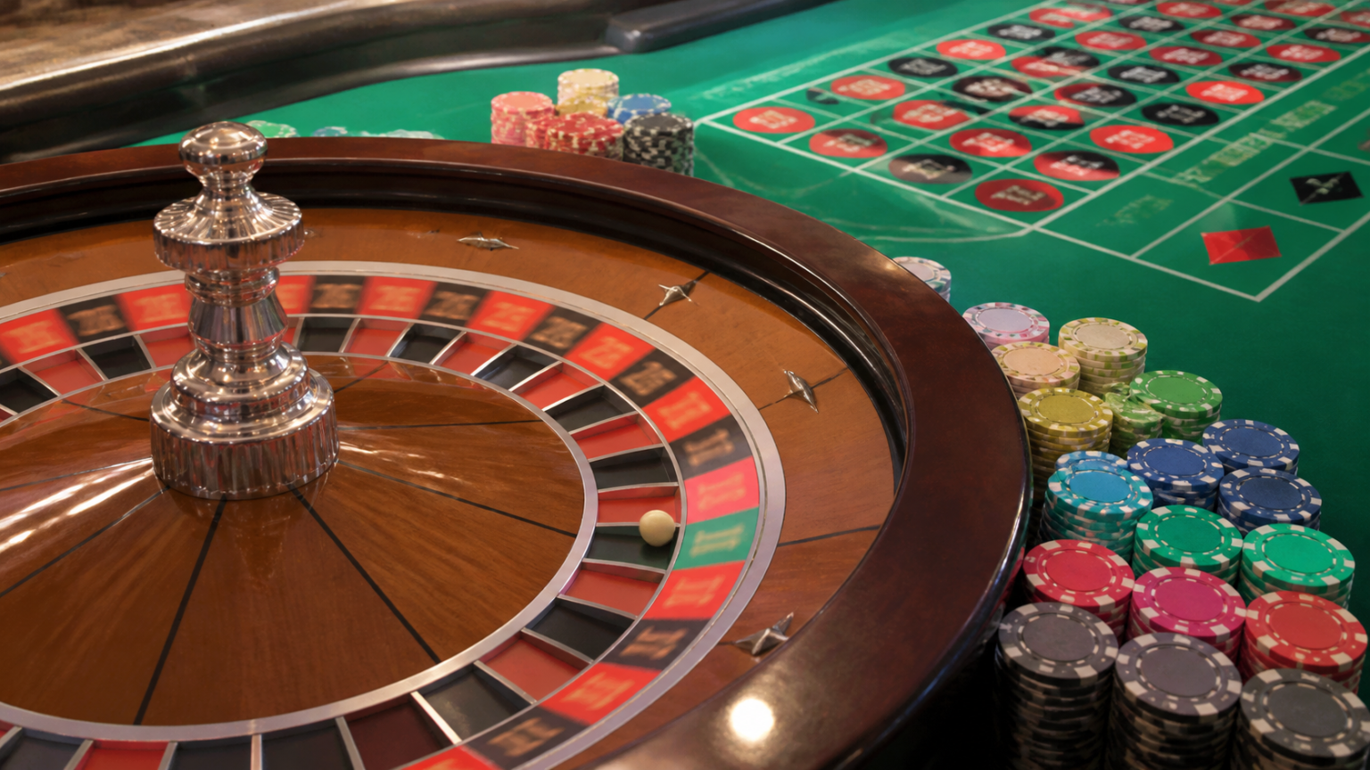 nhà cái uy tin: Cách đánh giá nền tảng cá cược có trách nhiệm Bàn roulette casino với vòng quay, mặt bàn xanh và các chip cá cược
